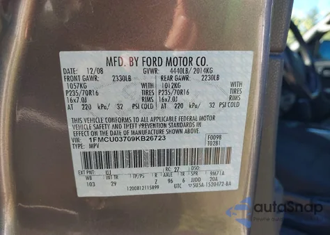 2009 Ford Escape Xlt из США, поврежденный, VIN 1FMCU03709KB26723